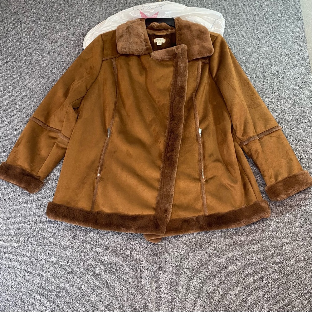 Style & Co. Faux Shearling Moto Jacket Brown Camel Penny Lane Luxury Women’s 2X